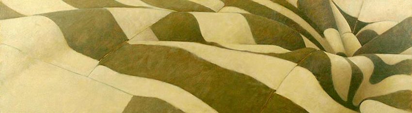 Winter Fields I<br />
oil on canvas, 17" x 61"<br />
1999 : Textile Landscapes : Amy Finley Scott