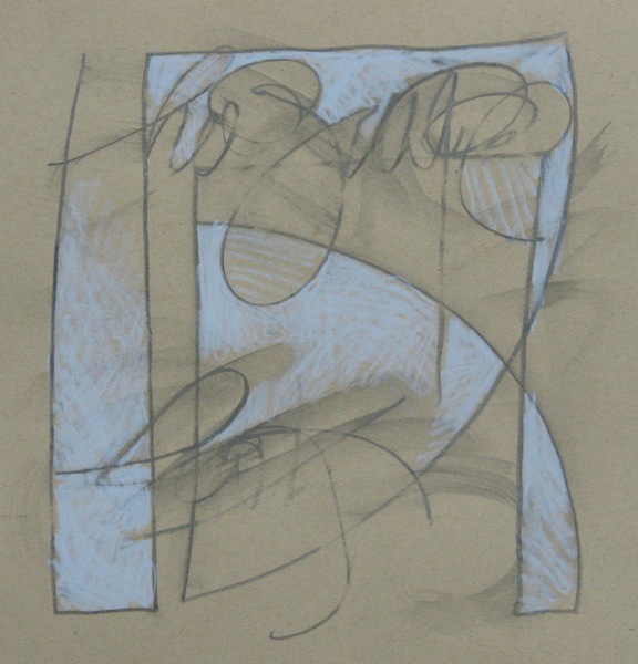 Writing, Soft Fog<br/>graphite & colored pencil on brown paper, 8" x 7"<br/>2012 : Commentary : Amy Finley Scott