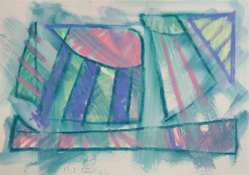 Stripes<br/> water soluble crayon on grey paper, 5" x 7"<br/>2012 : 2012 - 2014 : Amy Finley Scott