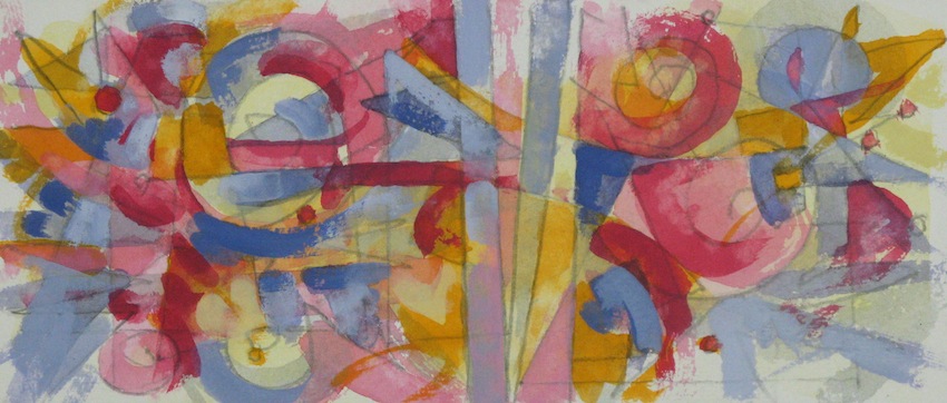 Pink & Blue Jazz<br/>watercolor, 4" x 10"<br/>2014 : 2012 - 2014 : Amy Finley Scott