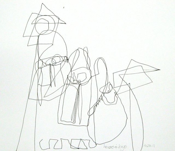 Houses & Bags<br/>pen on paper, 2011 : Continuous Line Drawings : Amy Finley Scott
