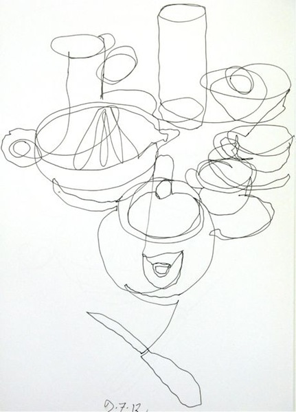 Shanty Kitchen Still Life<br/>pen on paper, 2012 : Continuous Line Drawings : Amy Finley Scott