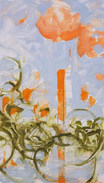 Vines, City, Pink Cloud<br />
graphite & oil on paper, 23" x 13"<br />
2007 : Other Abstract Paintings : Amy Finley Scott