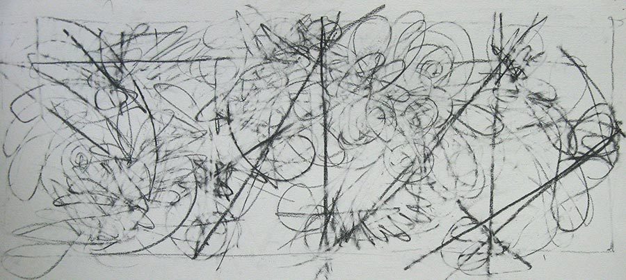 Stravinsky, Study II<br />
graphite on paper, 14" x 30"<br />
2008 : Of Music : Amy Finley Scott