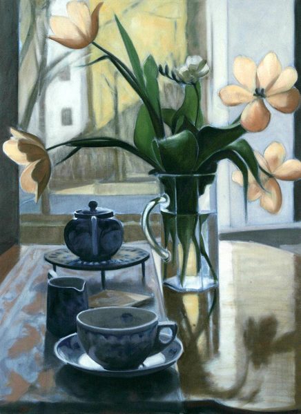 March Still Life, Blue<br />
oil on canvas, 30" x 22"<br />
1989 : Still Life : Amy Finley Scott