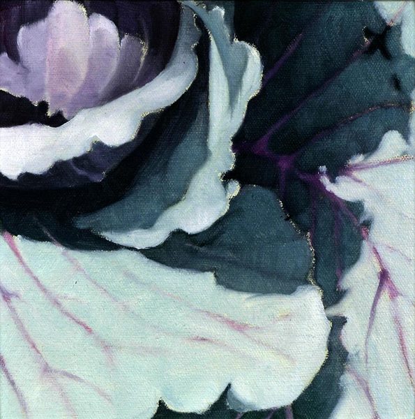 Cabbage Detail #1<br />
oil on canvas, 7 1/2" x 7 1/2"<br />
1996 : Cabbages : Amy Finley Scott