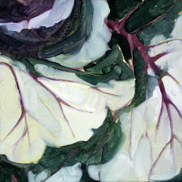 Quick Cabbage Detail<br />
oil on masonite, 7 1/2" x 7 1/2"<br />
1996 : Cabbages : Amy Finley Scott