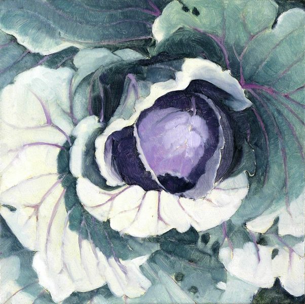 Cabbage #1<br />
oil on masonite, 7 1/2" x 7 1/2"<br />
1996 : Cabbages : Amy Finley Scott