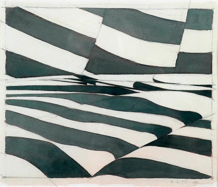 First Composition<br />
watercolor, 8" x 9 1/2"<br />
1995 : Textile Landscapes : Amy Finley Scott