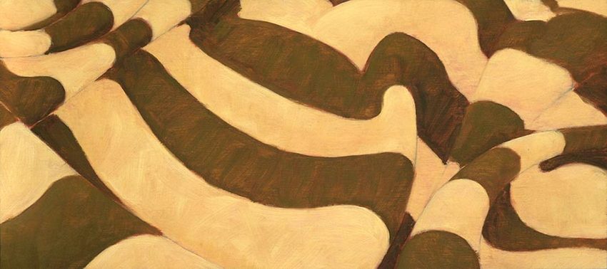 Rolling Orange Hills<br />
oil on wood, 14" x 6 1/4"<br />
1999 : Textile Landscapes : Amy Finley Scott
