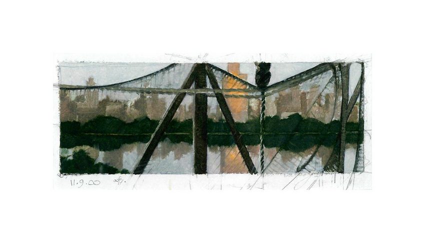 Net, Sunset<br />
oil on paper, 3" x 8 3/4"<br />
2000 : City : Amy Finley Scott