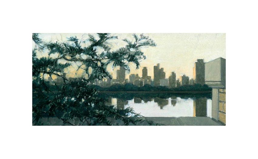 Waking City<br />
oil on wood, 3" x 6 1/4"<br />
2001 : City : Amy Finley Scott