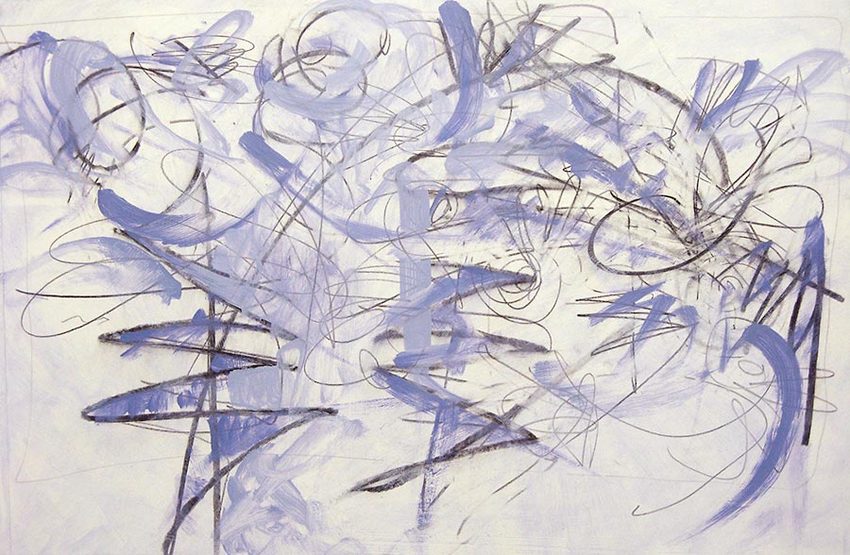 Silvery Stride<br />
graphite, charcoal & oil on paper, 15" x 23"<br />
2008 : Of Music : Amy Finley Scott