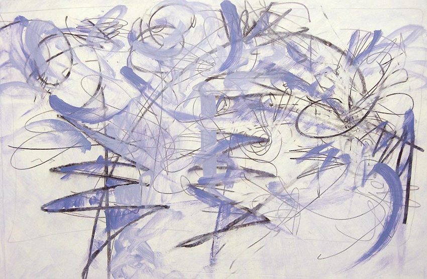 Silvery Stride<br />
graphite, charcoal & oil on paper, 15" x 23"<br />
2008 : Of Music : Amy Finley Scott