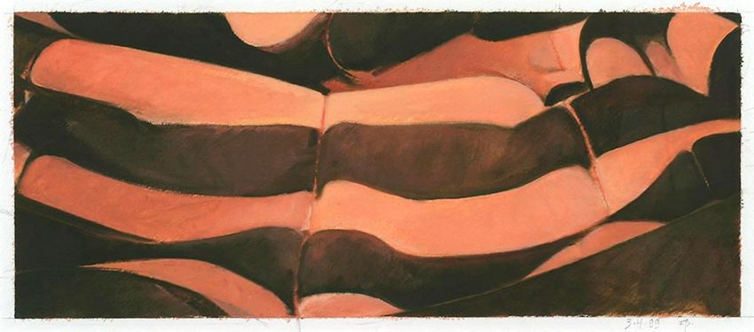 Red Dawn<br />
oil on paper, 8 3/4" x 21"<br />
1999 : Textile Landscapes : Amy Finley Scott